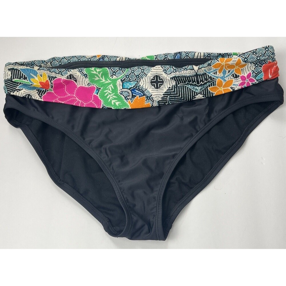 Into The Bleu Amerex High Waist Bikini Bottom Black Floral Ruched‎ Fold Over 14